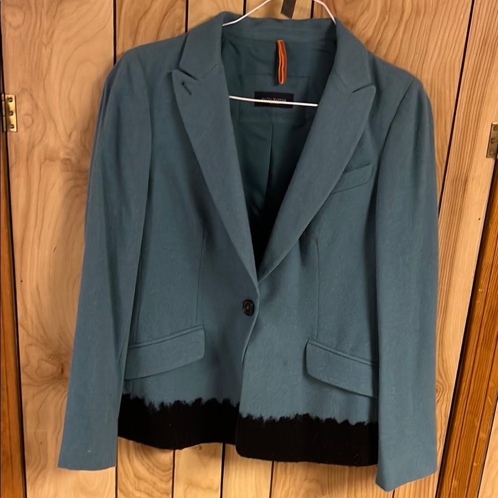 Piazza Sempione Wool Angora ButtonJacket Blazer Blue w Black Trim size 44/8